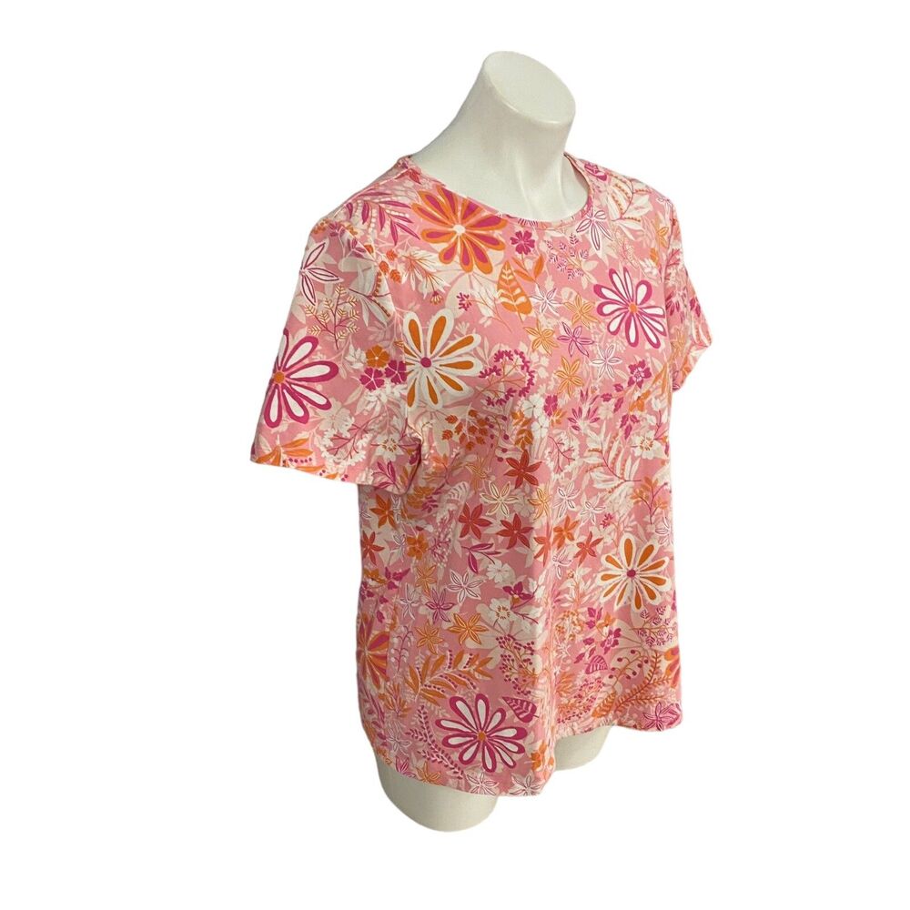 Talbots Top Womens XL Tee Floral Shirt Pink Orange Work Office Coastal Cottage - Picture 4 of 12